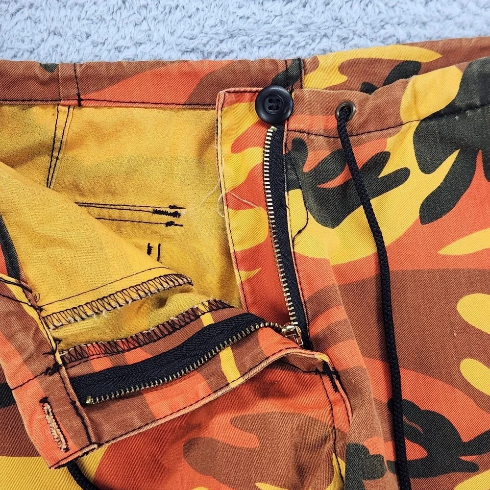 Rothco Camo Cargo Pants Mens XS 34x28 Orange Yellow Relaxed Fit Drawstring Hem